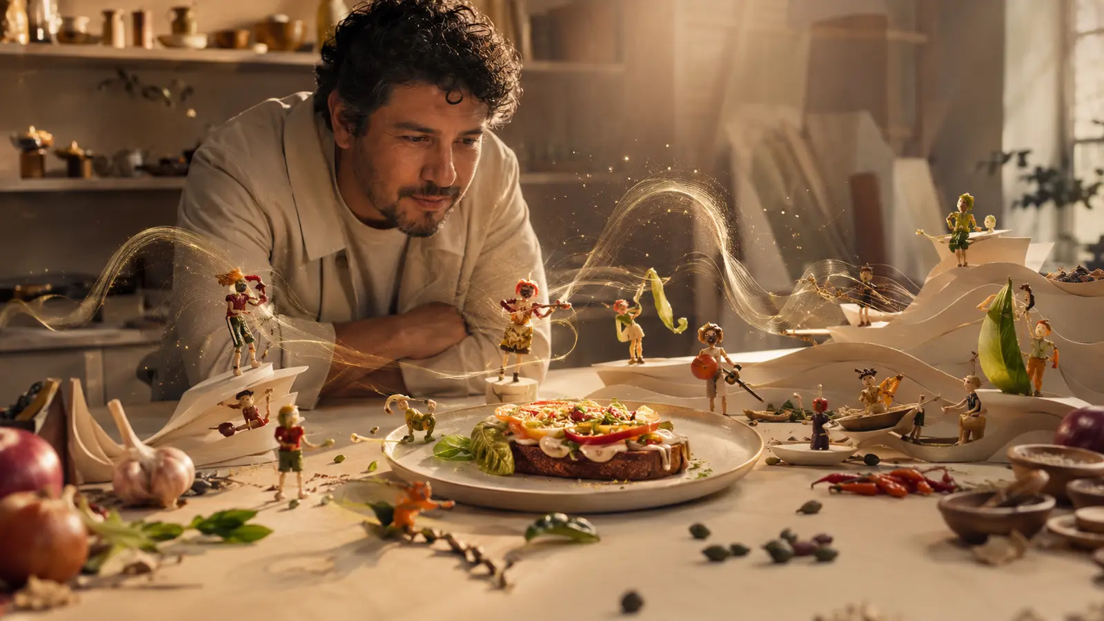 Composición editorial sobre personajes, storytelling y producción generativa